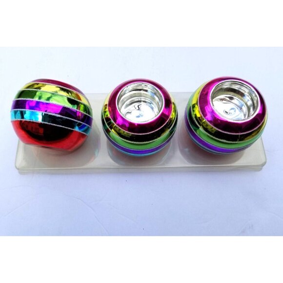 JCP Mercury Glass Votive Holders Set Of 3 Multicolor Stripe Tea Light Holder NEW - Picture 3 of 5